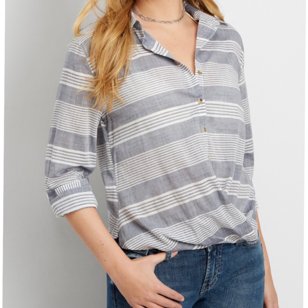 Striped Button down wrap front shirt.     Size. S